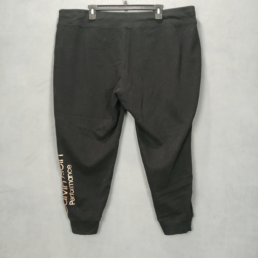Calvin Klein Performance Sweatpants Women 3X Black Logo Fleece Lined Tapered Leg - Picture 2 of 7